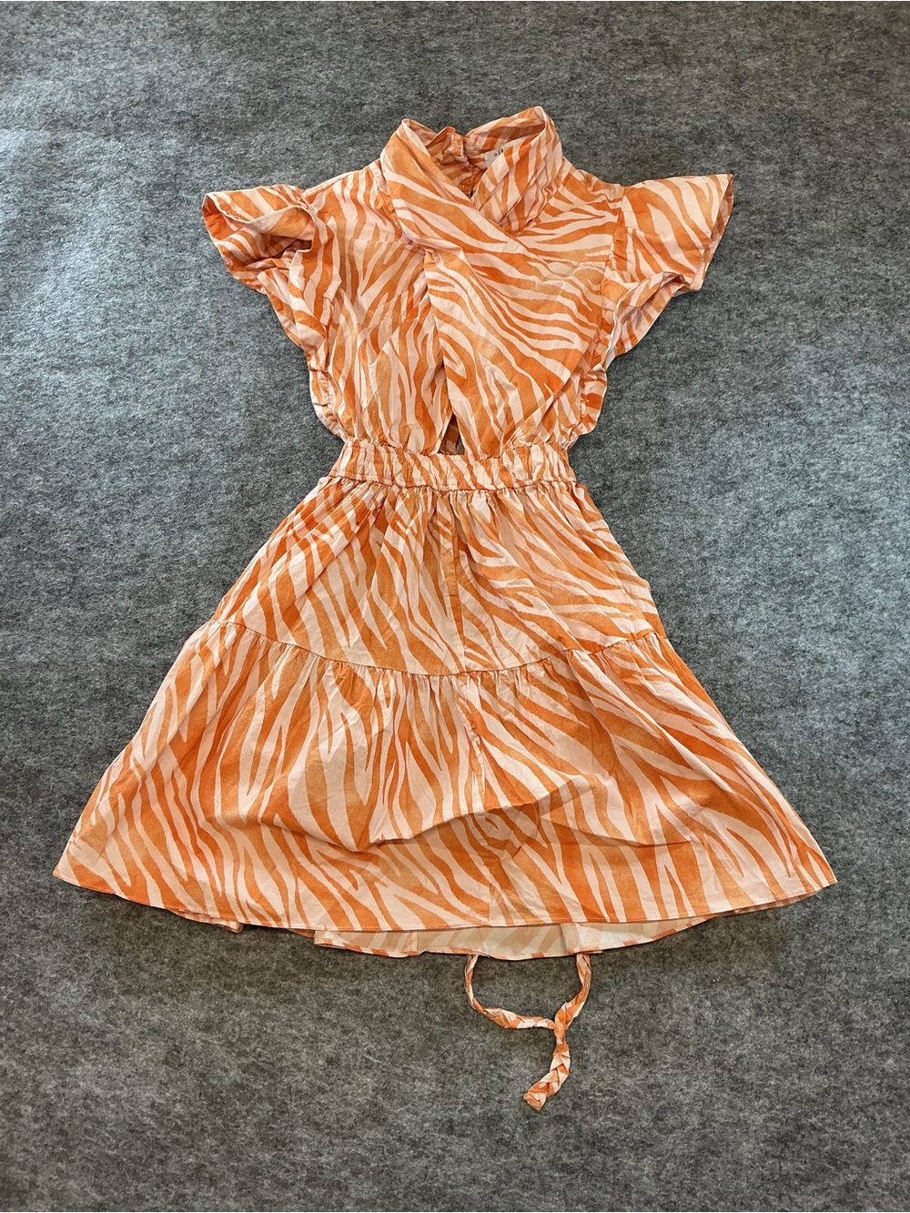 Derek Lam Orange and Cream Zebra-Stripe Tiered Dress